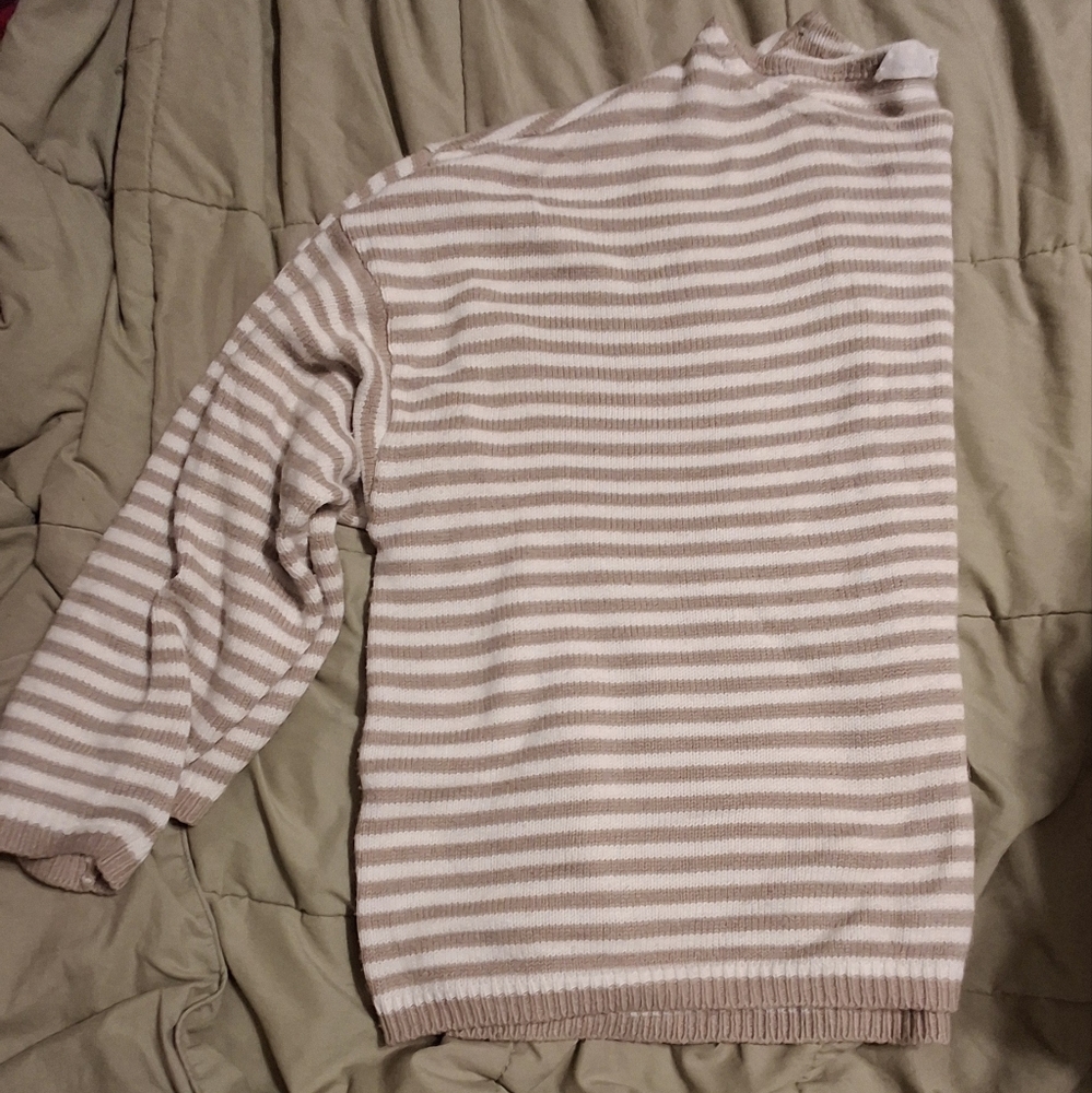 Carly Jean Los Angeles Tan and White Striped Sweater